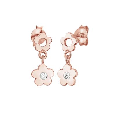 Elli Kinder Ohrhänger Blume Blüte Kristall 925 Silber Rosegold Damen Image