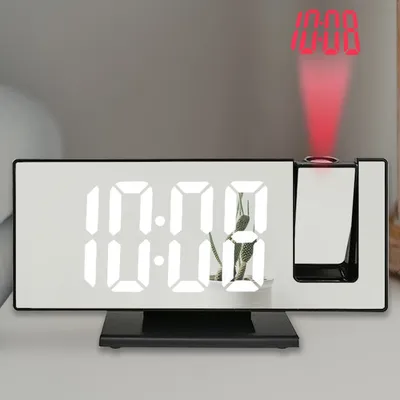 Réveil numérique LED grand miroir horloge électronique de bureau projecteur de temps horloge de