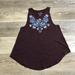 American Eagle Outfitters Tops | American Eagle Scoop Neck Embroidered Flowers Maroon Tank Top Women's Size Large | Color: Blue/Red | Size: L