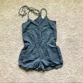 American Eagle Outfitters Pants & Jumpsuits | American Eagle Button Up Dark Blue Denim Tie Shoulder Romper With Pockets | Color: Blue | Size: Xs