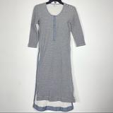 Anthropologie Dresses | Anthropologie Shirt Dress Striped Knit Jersey Button Front Slit Sides Navy White | Color: Blue/White | Size: Xs