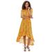 K Jordan Off-Shoulder High-Low Dress (Size L) Orange Floral, Rayon
