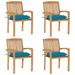 vidaXL Stacking Patio Chairs with Cushions 4 pcs Solid Teak Wood - 23.6'' x 22.6'' x 35.4''