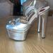 Gucci Shoes | Authentic Studded Angel Silver Metalic Leather Platform T Strap Sandals | Color: Gray/Silver | Size: 9.5