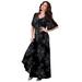 Plus Size Women's Flutter-Sleeve Crinkle Dress by Roaman's in Sketched Bouquet (Size 30/32)