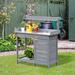Freeport Park® Herbst Potting Bench Table w/ Storage Cabinet & Open Shelf, Garden Planting Workstation w/ Steel Tabletop, Grey Wood | Wayfair