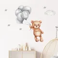 Ballons gris ours en peluche volant étoiles nuage Stickers muraux sparadrap pour chambre d'enfants