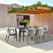 Palma Outdoor Patio 7-Piece Dining Table Set in Aluminum and Wicker with Grey Cushions