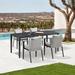 Palma Outdoor Patio 5-Piece Dining Table Set in Aluminum and Wicker with Grey Cushions