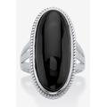 Women's Sterling Silver Natural Black Onyx Split Shank Ring by PalmBeach Jewelry in Onyx (Size 7)