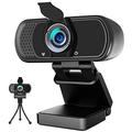 GoHZQ Webcam with Microphone1080P HD Webcam with Privacy Cover and Tripod, Streaming Computer Web Camera with 110-Degree Wide View Angle, USB PC Webcam for Video Calling Recording Conferencing