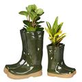 Set of 2 Flower Pot Planters - Small & Large Wellington Boot Plant Pot Gift Set (Dark Green)