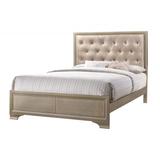 Transitional Wooden Queen Size Bed with Button Tufted Headboard, champagne