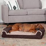 FurHaven Two-Tone Faux Fur & Suede Sofa Pet Bed Polyester/Faux Suede in White/Brown | 6.5 H x 36 W x 27 D in | Wayfair 85441081