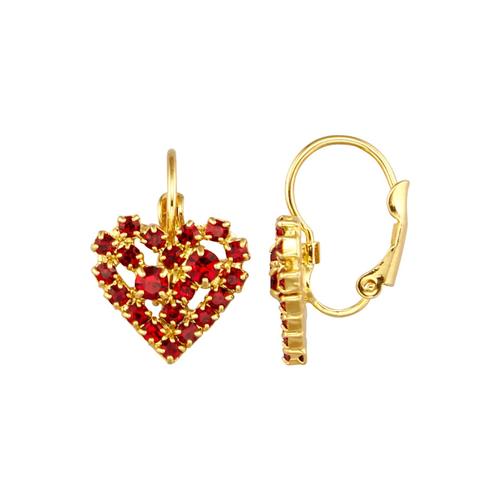Herz-Ohrringe mit Kristallen Golden Style Rot