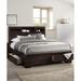 Wooden E.King Bed With Display Shelves & Under Bed Drawers Dark Brown Finish
