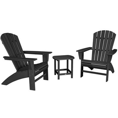 POLYWOOD Nautical Black Patio Set with Curveback Adirondack Chairs and South Beach Table