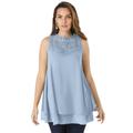 Plus Size Women's Lace Yoke Top by Roaman's in Pale Blue (Size 22 W)