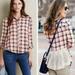 Anthropologie Tops | Holding Horses Sz 12 Plaid Willow Ridge Buttondown Peach Navy Cream | Color: Orange/Pink | Size: 12