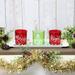 The Holiday Aisle® 3 Piece Ceramic Tabletop Votive Holder Set Ceramic in Green/Red | 3.5 H x 5 W x 14 D in | Wayfair