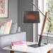 Wade Logan® Aleny 26.5" Black/Natural Wood Desk Lamp Metal/Solid Wood/Fabric in Black/Brown | 26.5 H x 9.5 W x 22.25 D in | Wayfair