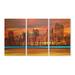 Red Barrel Studio® Crimson Skyscrapers Triptych' 3 Piece Painting Print Wall Plaque Set Wood in Blue/Brown/Orange | 17 H x 33 W x 0.5 D in | Wayfair