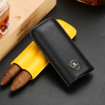 Galiner-Étui à cigares portable en cuir mini boîte à cigares étui de voyage extérieur 2 tubes
