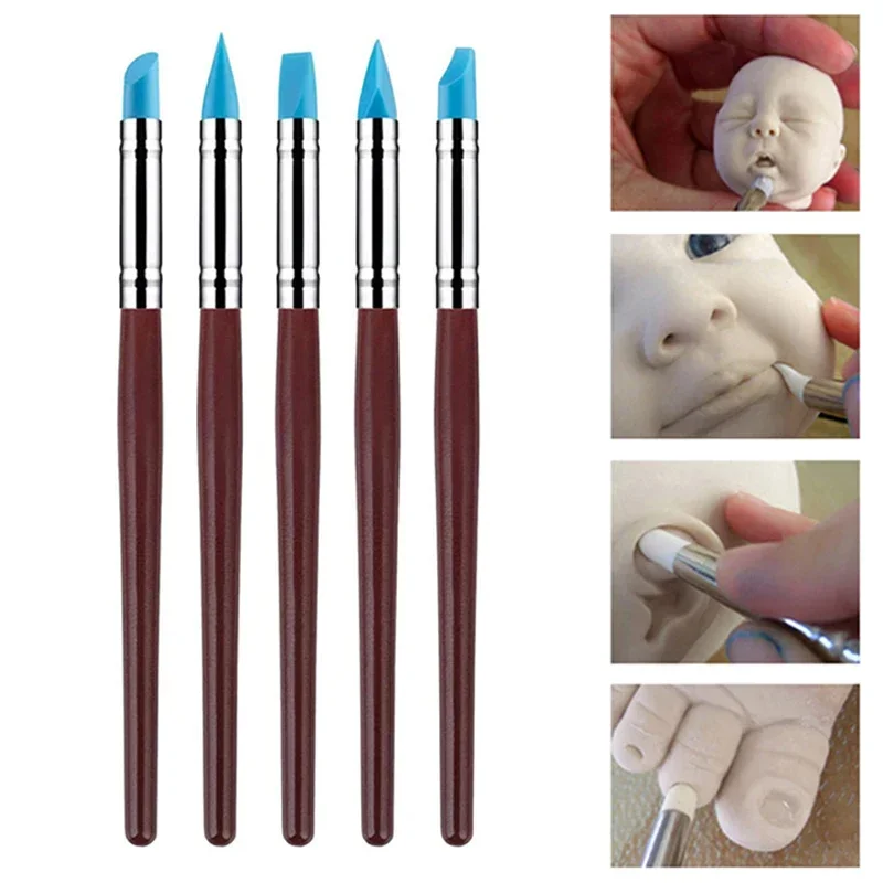 Outil de sculpture en argile de Silicone, pour la modélisation des pinceaux, pointage, Nail Art, poterie, argile, bricolage, outils de sculpture, 5 pièces