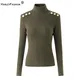 Pull de luxe à col roulé pour femme en mélange de laine vert militaire chaud hiver épaulettes