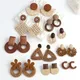 AENSOA Boho boucles d'oreilles géométriques tressées en bois et rotin pour femmes bijoux de