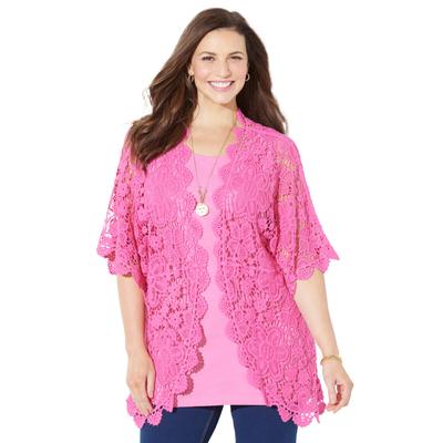 Plus Size Women's Graceful Crochet Kimono by Cathe...