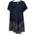 Anthropologie Tops | Anthropologie Akemi & Kin Blue Size Large Tunic Top Womens Floral Applique Hem | Color: Blue/Cream | Size: L