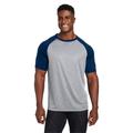 Team 365 TT62 Zone Colorblock Raglan T-Shirt in Athletic Ht/Sp Dark Nv size Small | Polyester