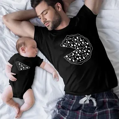 T-shirt papa maman et bébé pizza tenues assorties père et fils look de famille drôle vêtements