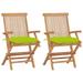 vidaXL Patio Chairs with Bright Green Cushions 2 pcs Solid Teak Wood - 21.7" x 23.6" x 35"