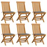 vidaXL Patio Chairs with Gray Cushions 6 pcs Solid Teak Wood - Grey - 18.5" x 23.6" x 35"