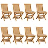 vidaXL Patio Chairs with Beige Cushions 8 pcs Solid Teak Wood - 18.5'' x 23.6'' x 35''