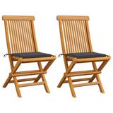 vidaXL Patio Chairs with Anthracite Cushions 2 pcs Solid Teak Wood - 18.5" x 23.6" x 35"