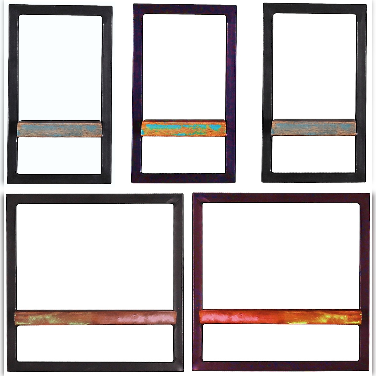 SIT Möbel Wandregal-Set | 5-teilig | Altholz | Serie RIVERBOAT | B 75 x T 25 x H 75 cm | bunt Image