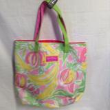 Lilly Pulitzer Bags | Lily Lilly Pulitzer Tote Bag Estee Lauder Fruit Beach Banana Shoulder Purse Hand | Color: Pink/Yellow | Size: 17 X 16.5 6