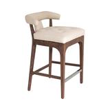Global Views Moderno Stool Wood/Upholstered/Leather/Metal/Genuine Leather in White | 31.75 H x 20 W x 19 D in | Wayfair 2591