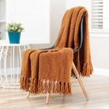 Chanasya Textured Knit Throw Blanket With Tassels