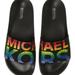 Michael Kors Shoes | Michael Kors Gilmore Slides Black Micro Suede Rainbow Crystals Women's Size 8 | Color: Black/Gold | Size: 8
