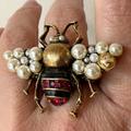 Gucci Jewelry | Gucci Bee Ring With Pearls And Red Crystals New In Box | Color: Gold/Red | Size: Medium