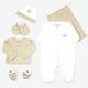 KINOUSSES - Baby Craquant Set – 6-teilig (Pyjama, Body, Mütze, Hausschuhe, Fäustlinge und Aufbewahrungstasche) – Mädchen, Jungen, Unisex – Velours – 0 Monate