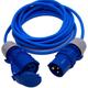 UK Made Mains Power Hookup Cable IP44 16 Amp CEE Plug to Coupler. Electric Extension Lead Blue (Length 15 Metres)