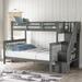 Stairway Twin Over Full Bunk Bed with Storage and Guard Rail, Gray color