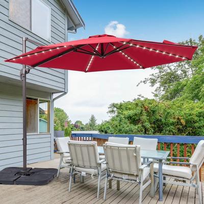 AOOLIMICS 10 ft. Solar LED 360-Degree Rotation Cantilever Outdoor Umbrellas With Cross Base