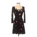 Aero Casual Dress: Black Floral Motif Dresses - Women's Size X-Small