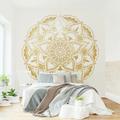 Papier peint intissé - Mandala Flower Gold White - Mural Carré Dimension HxL: 192cm x 192cm